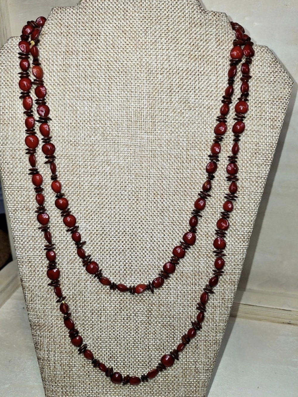 Red & Brown Beaded Statement Necklace